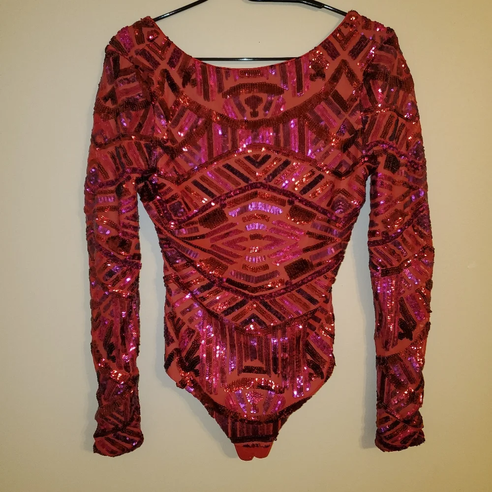 Dress The Population Leia Sequin Bodysuit Size Small - Picture 3 of 5